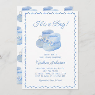 It's a Boy Blue Watercolor Baby Shoes Baby Shower Invitation