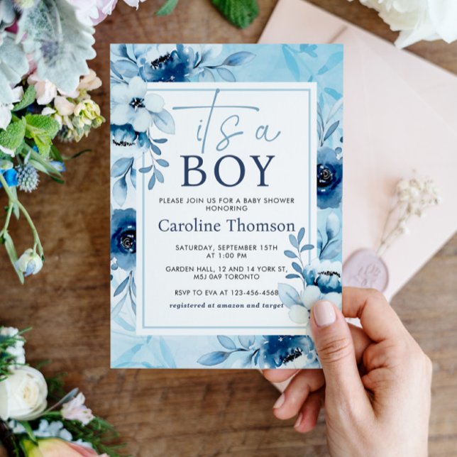 Its a Boy Blue Watercolor Baby Shower Invitation (Creator Uploaded)