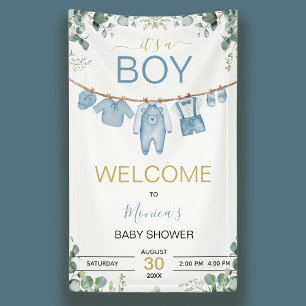 It's A Boy Blue Watercolor Baby Shower Welcome Banner