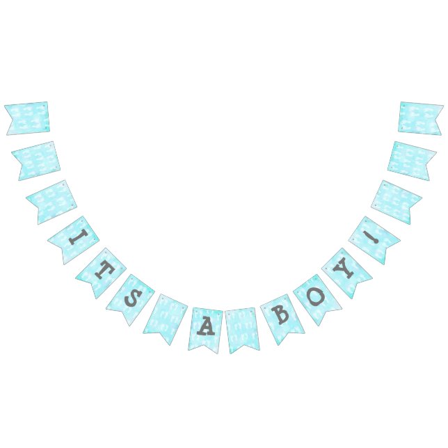 Its a boy Blue White Baby Footprinst Baby Shower Bunting (All)