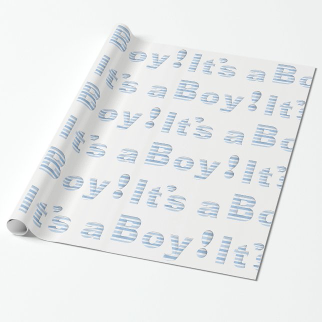 IT'S A BOY!  Blue & White BABY SHOWER Wrapping Paper (Unrolled)