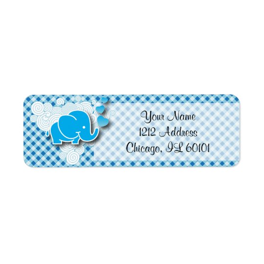 It's A Boy, Blue & White Plaid with Baby Elephant Return Address Label