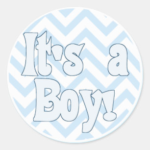 It's a Boy Blue Zigzag Announcement Classic Round Sticker