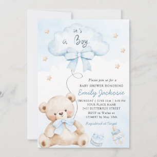 It's a boy Boho blue cute teddy bear baby shower  Invitation