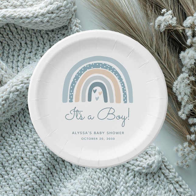 It's A Boy Boho Rainbow Baby Shower Paper Plate (Creator Uploaded)