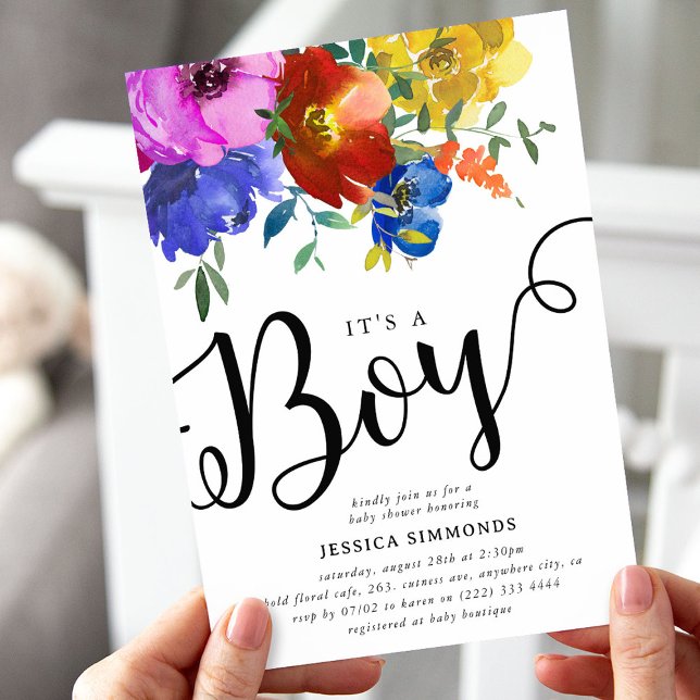 It's a Boy Bright & Bold Florals Baby Shower Invitation (Creator Uploaded)