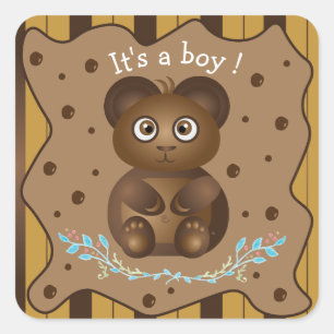 It's a boy ! Brown bear baby shower stickers