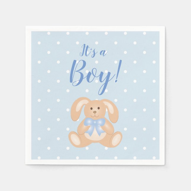 It's a Boy Bunny Rabbit Pastel Blue Baby Shower Napkin (Front)