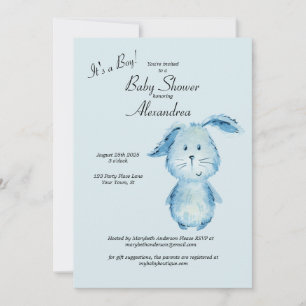 It's a Boy Bunny Watercolor Baby Shower Invitation