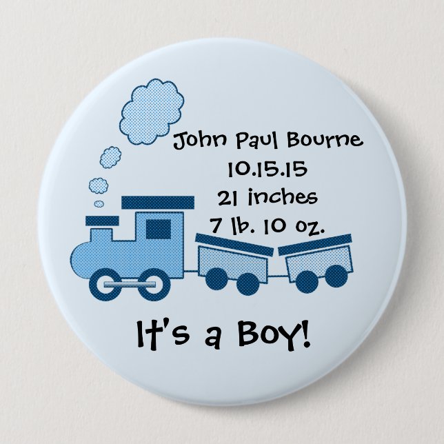 It's A boy! Button Blue Choo Choo Train (Front)