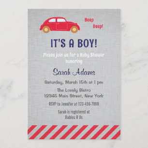 It's A Boy Car Baby Shower Invitation