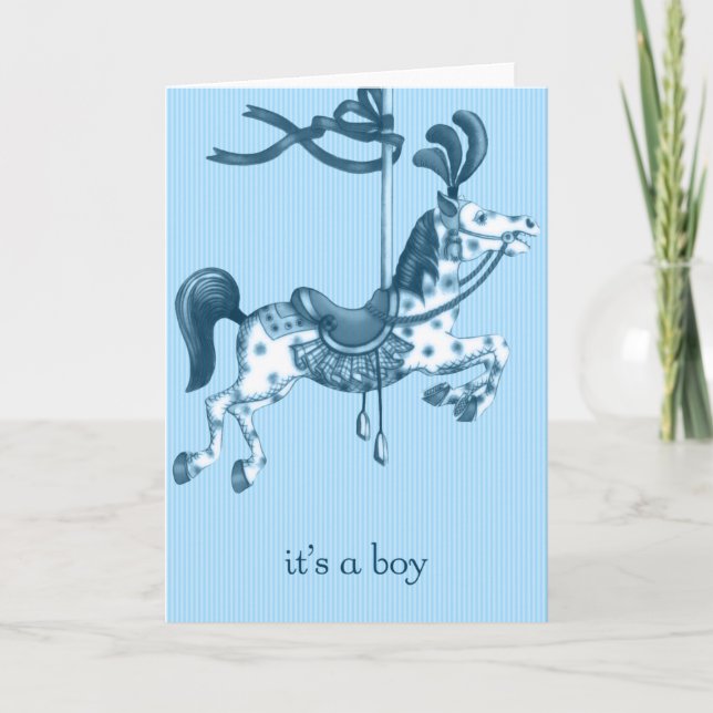 It's a Boy Carousel Horse Birth Announcement (Front)