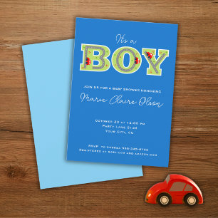 it's a boy, cars baby shower invitation