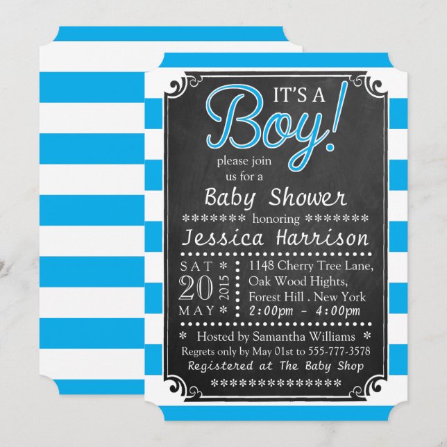 It's A Boy! Chalkboard Baby Shower Invitations (Front/Back)