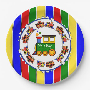 Its a Boy, Choo Choo Train Baby Shower Party Paper Plate