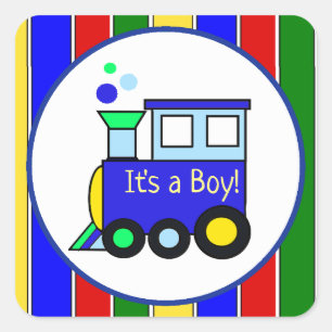 It's a Boy Choo Choo Train Prime Baby Shower Square Sticker