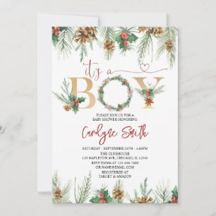 It's A Boy Christmas Baby Shower Invitation
