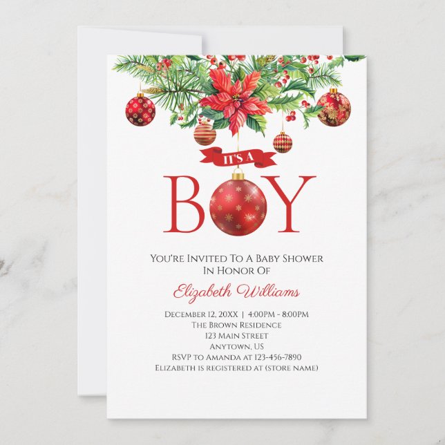It's A Boy Christmas Ornaments Baby Shower Invitation (Front)