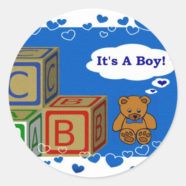 It's A Boy Classic Round Sticker (Front)