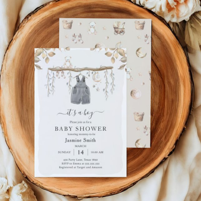 It's A Boy Clothes Bohemian Nursery Baby Shower Invitation (Creator Uploaded)
