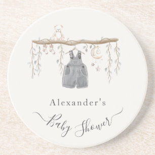 It's A Boy Clothes Eucalyptus Baby Shower Coaster
