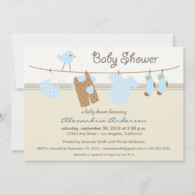 It's a Boy! Clothesline Baby Shower Invitation (Front)