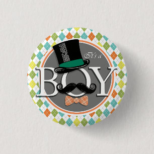 It's a Boy!  Colourful Argyle 3 Cm Round Badge