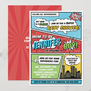 Its A Boy Comic Book Superhero Baby Shower Invitation