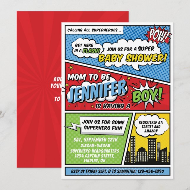 Its A Boy Comic Book Superhero Baby Shower Invitation (Front/Back)