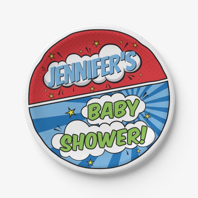 Its A Boy Comic Book Superhero Baby Shower Paper Plate (Front)