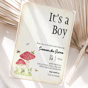 It's a Boy Cottagecore Mushroom Baby Shower Invitation