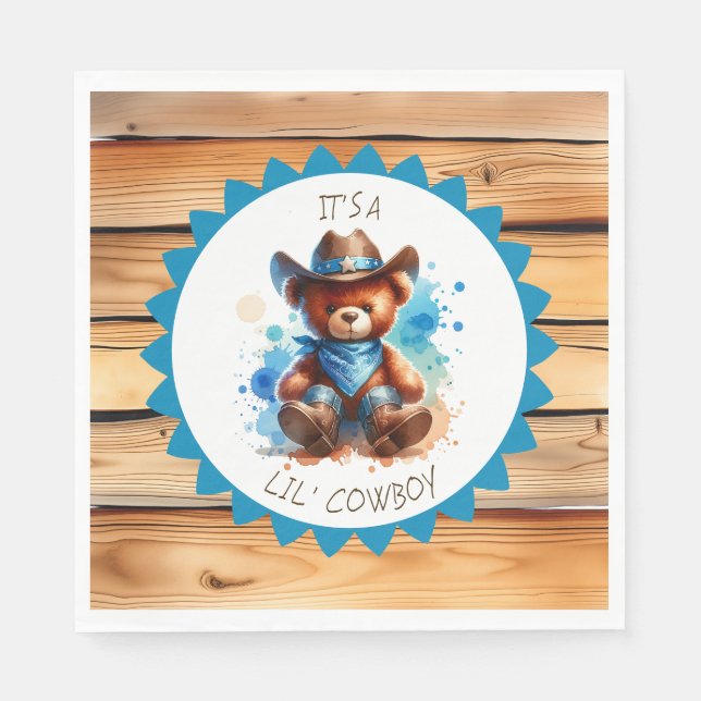 It's a Boy | Cowboy Teddy Bear Boy's Baby Shower Napkin (Front)