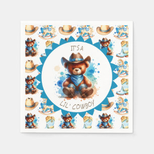 It's a Boy   Cowboy Teddy Bear Boy's Baby Shower Napkin