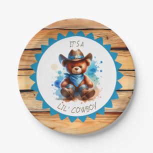 It's a Boy Cowboy Teddy Bear Boy's Baby Shower Paper Plate