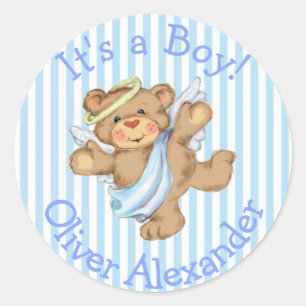 Its a Boy Custom Teddy Bear Angel Classic Round Sticker