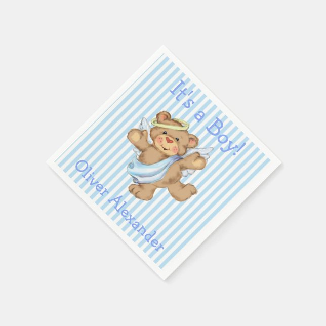 Its a Boy Custom Teddy Bear Angel Napkin (Corner)