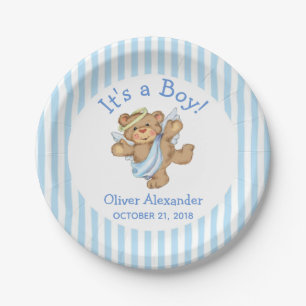 Its a Boy Custom Teddy Bear Angel Paper Plate