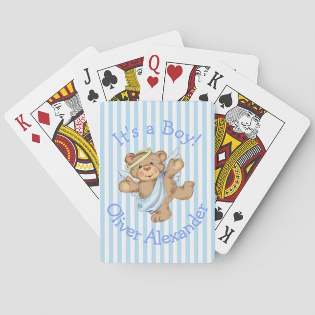 Its a Boy Custom Teddy Bear Angel Playing Cards (Back)