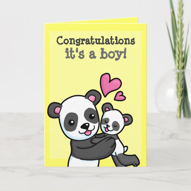 It's a boy customisable Panda Bear cuddle Card (Front)