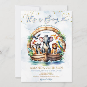 It's A Boy Cute Animal Noah's Ark Baby Shower Invitation