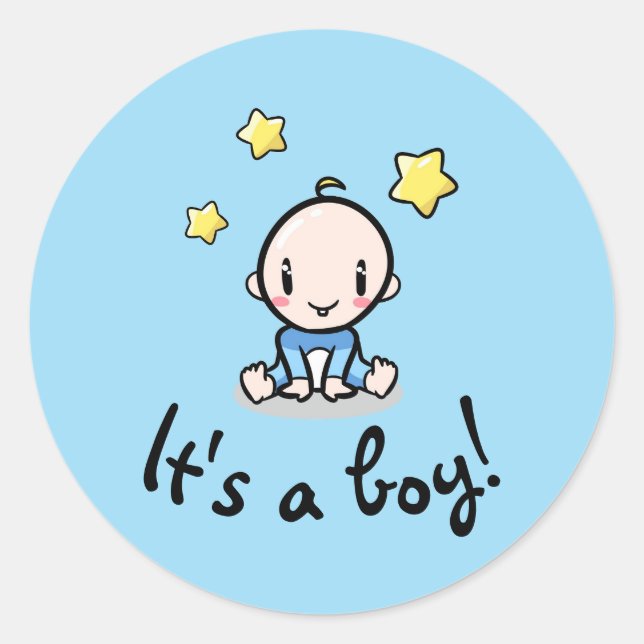 It's a boy!, cute baby boy, round sticker (Front)