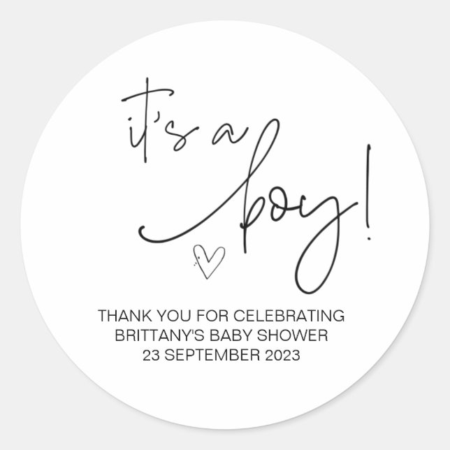  It's a Boy Cute Baby Shower Party Favour  Classic Round Sticker (Front)