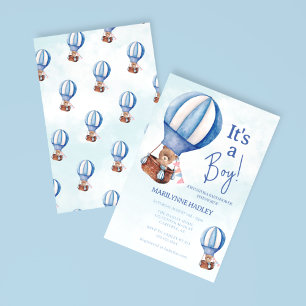 It's a Boy Cute Bear Balloon Baby Shower Invitation