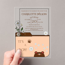 It's A Boy! Cute Bear & Daisy Flowers Baby Shower