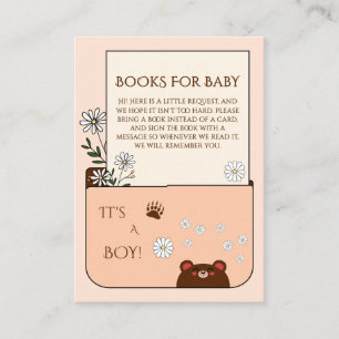 It's A Boy! Cute Bear & Daisy Flowers Baby Shower Enclosure Card