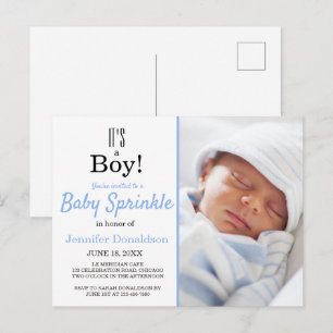 It's A Boy Cute Blue Baby Sprinkle Invitation Postcard