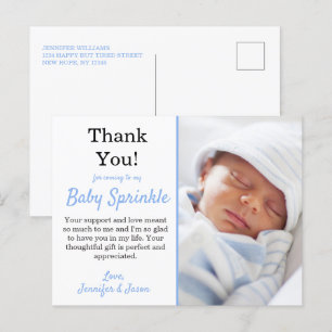 It's A Boy Cute Blue Baby Sprinkle Thank You Postcard