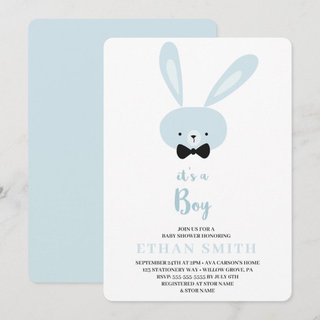 It's a Boy Cute Bunny Baby Shower Invitation (Front/Back)