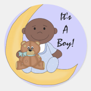 It's A Boy - Cute Dark Skin Baby Cartoon Classic Round Sticker