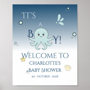 It's A Boy! Cute Ocean Animals Baby Shower Welcome Poster